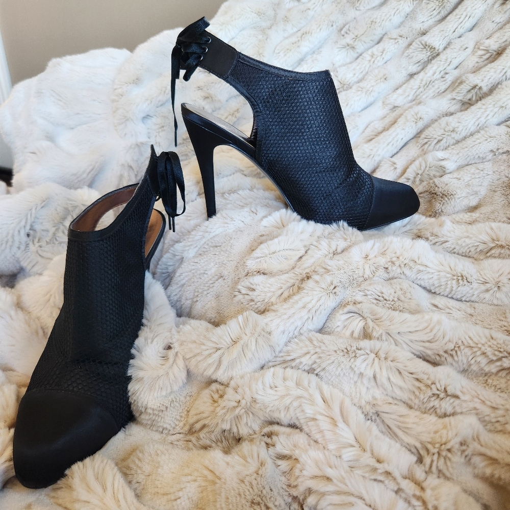 Charles David Black Mesh Slingback Lace Up Boot